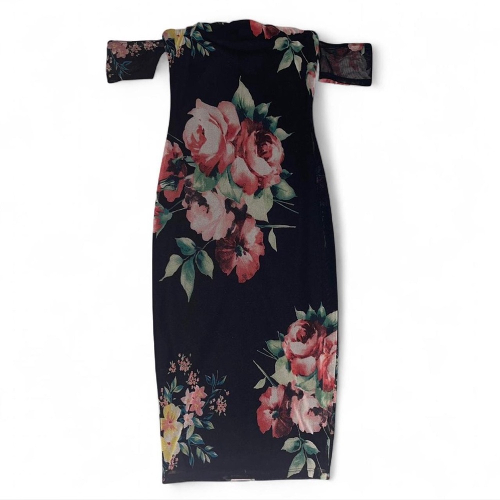 elegant mesh floral midi dress